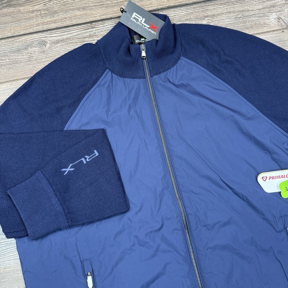 RLX Ralph Lauren Mens Full Zip Hybrid Sweater Jacket Wool Blend Navy Size XL NEW - Picture 5 of 9